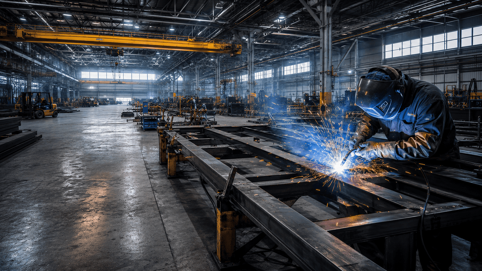Metal Craft welder working on a steel frame in the workshop