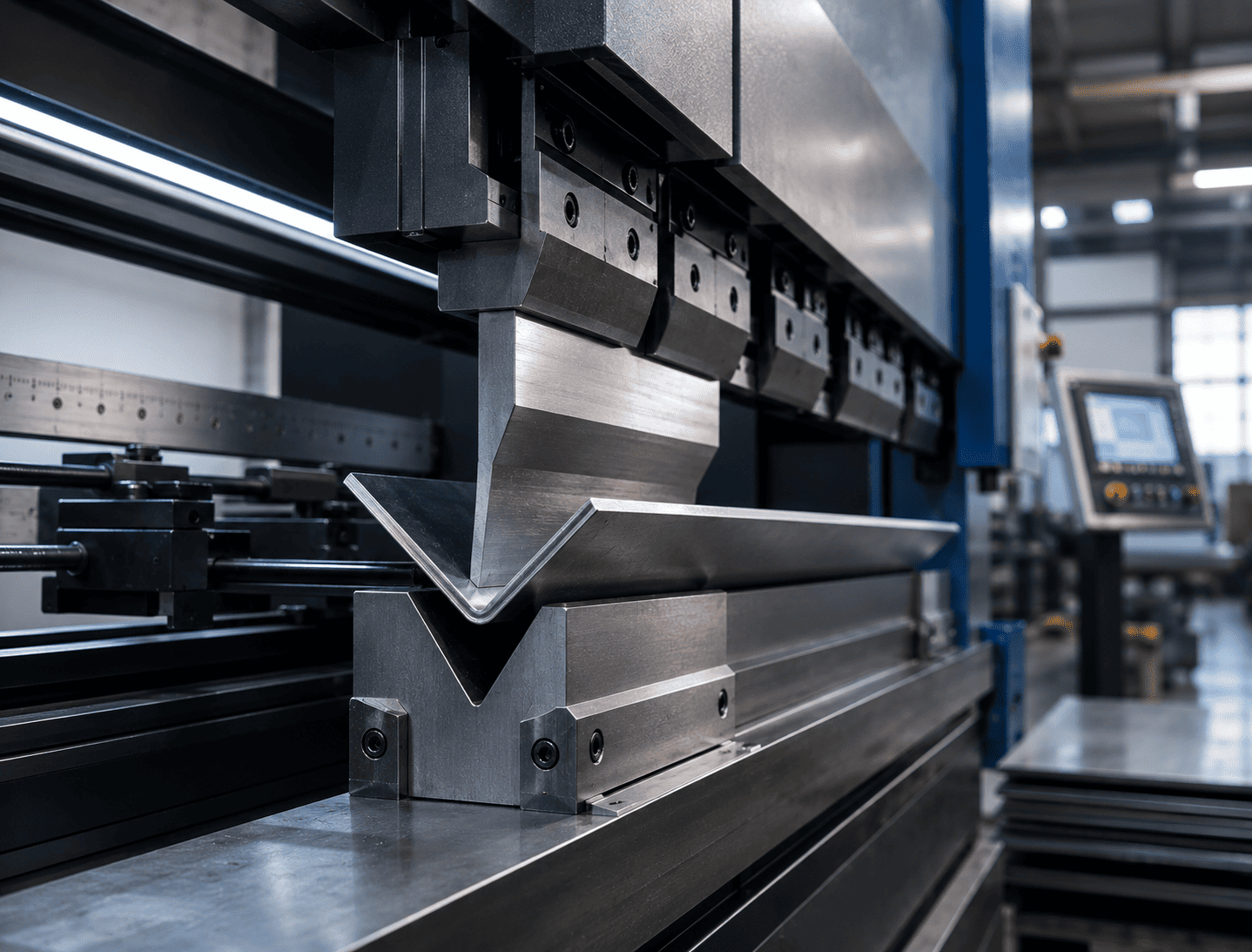 Press brake bending a sheet metal panel
