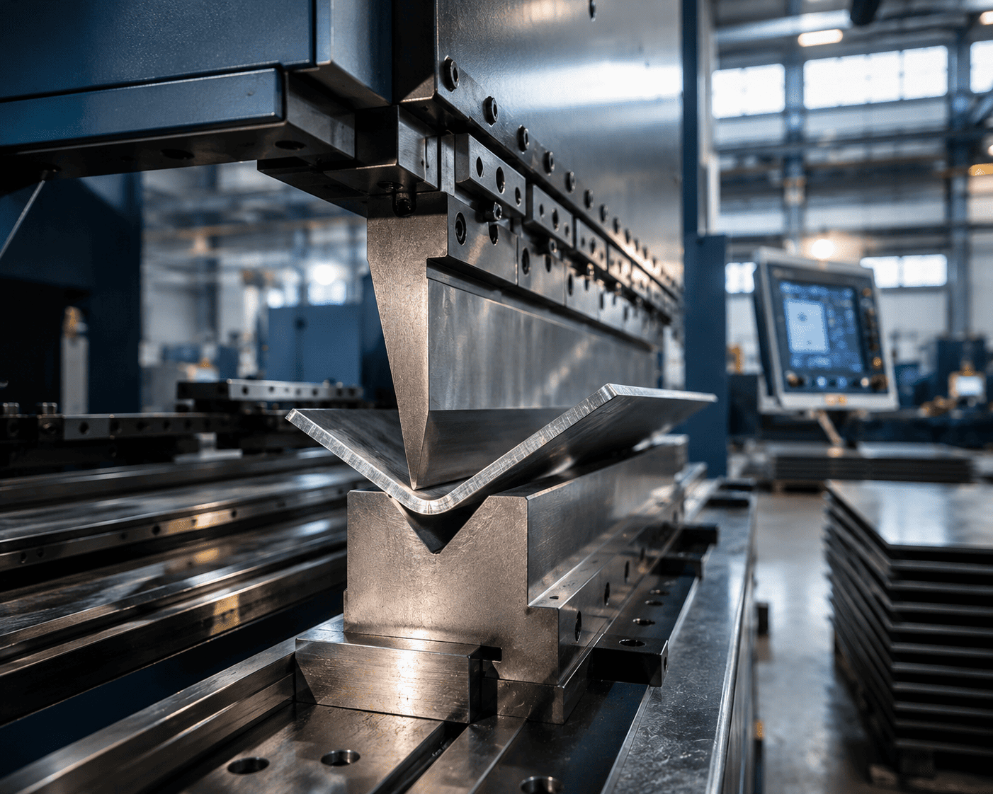 Press brake bending a sheet metal panel